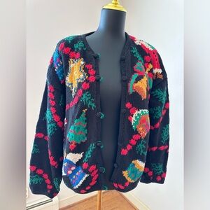 Vintage Signatures By Northern Isles Sweater 1990s Floral Bow Hand Knit Cotton